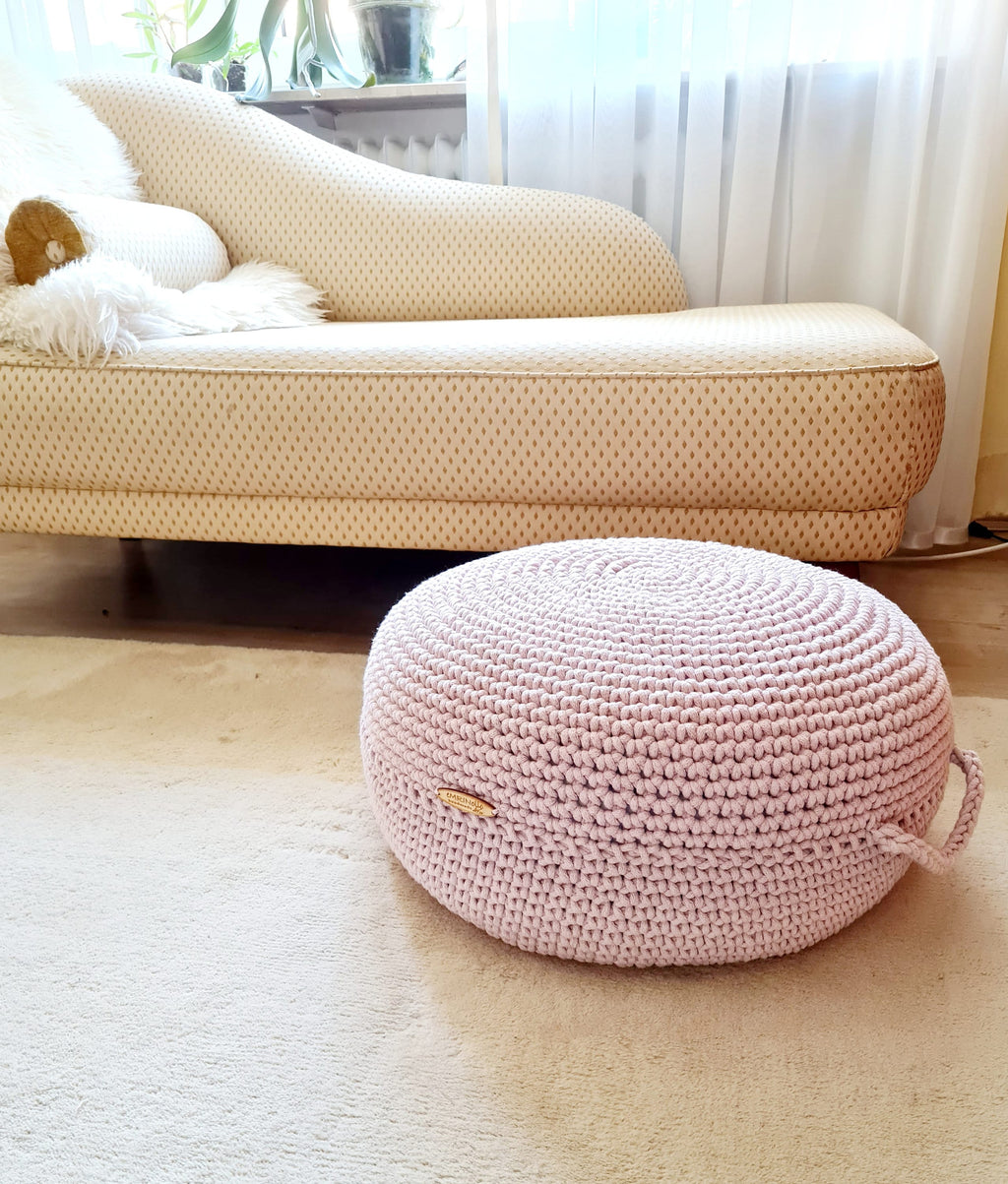 Pouf Footstool gehäkelt, Tischpouf, Wohnzimmer deko, Bodenkissen, Sitzkissen, Skandinavisches Dekor, Häkelhocker Kinderzimmer, Sitzhocker