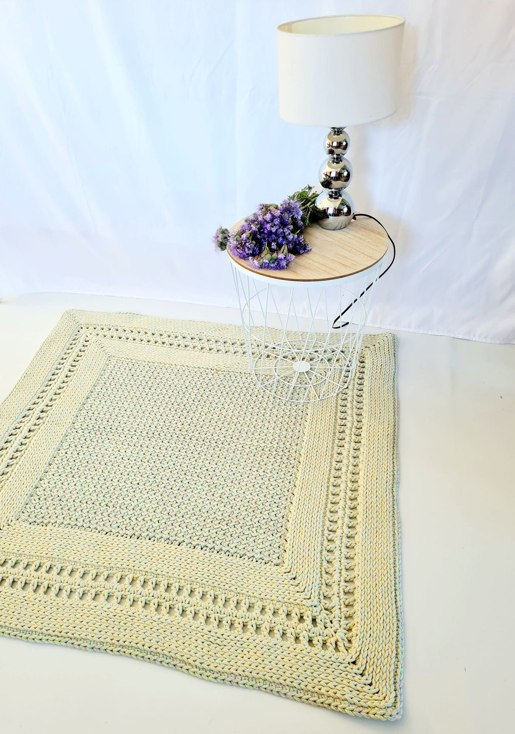 Teppich Babyzimmer eckig, Baumwollteppich, im skandinavischem Stil, vintage Teppich handgefertigt, Flurläufer, Kinderzimmer Deko