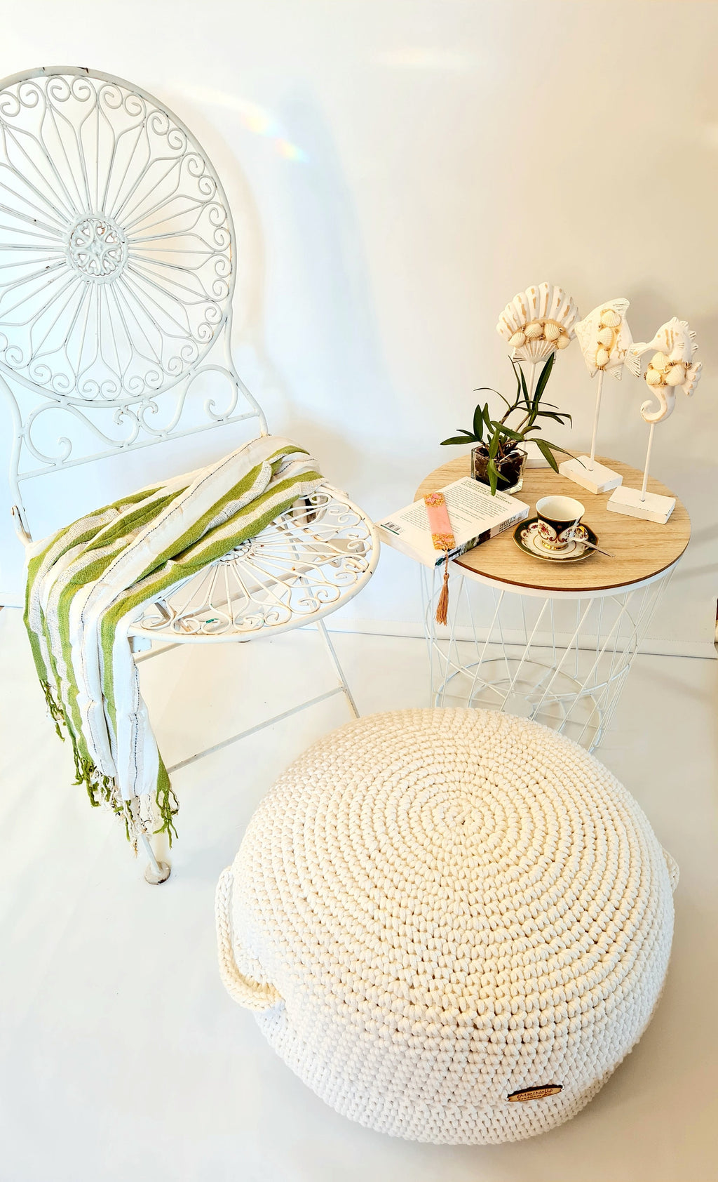 Pouf Ottoman gehäkelt, Sitzkissen, Kinderstuhl, Baumwoll Pouf im Skandinavischem Stil, Häkelhocker Kinderzimmer, Fußhocker, Sitzhocker