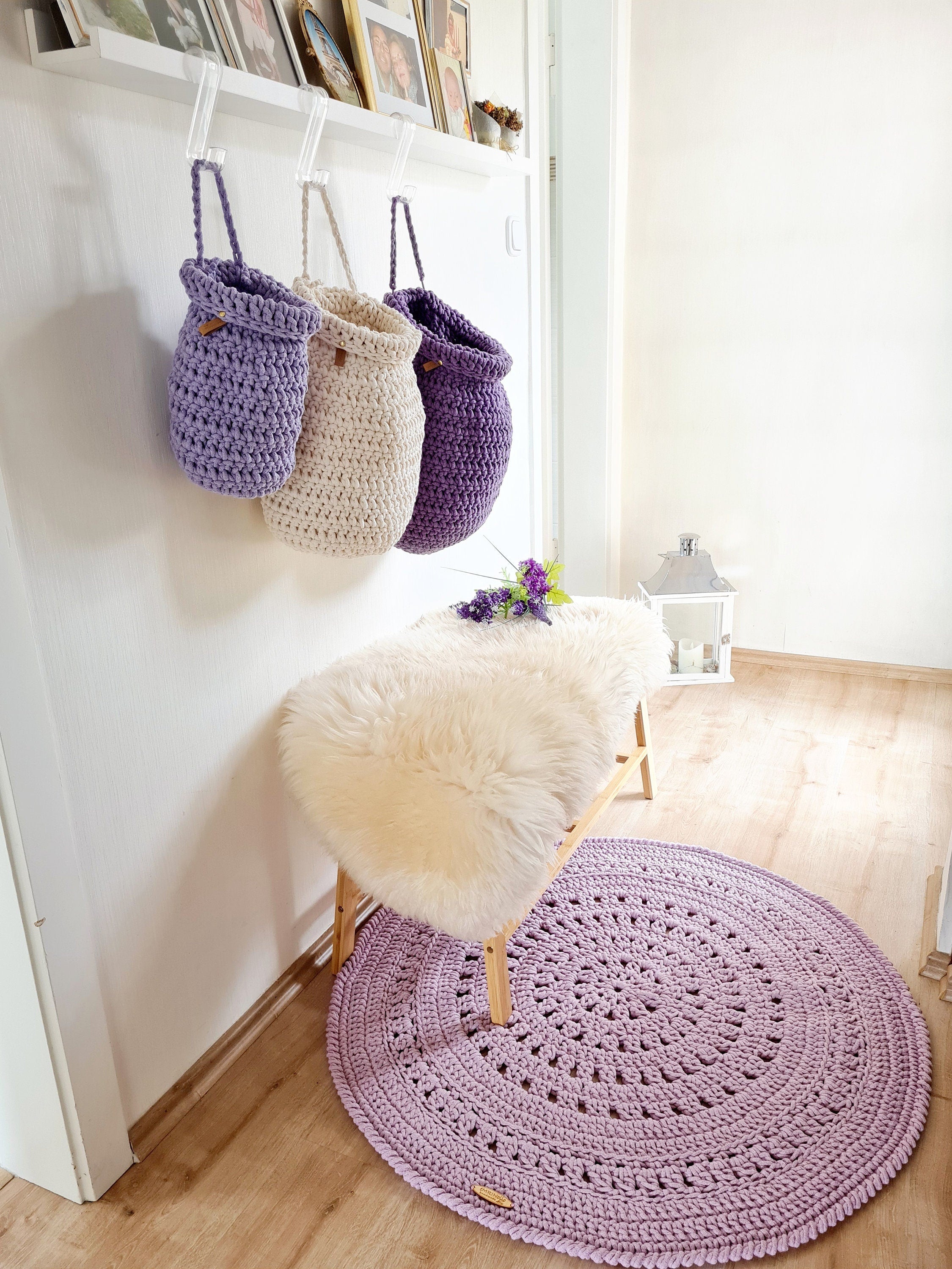 Teppich rund gehäkelt, Kinderzimmer Deko, Baumwollteppich, im skandinavischem Stil, Babyzimmer deko, handgefertigt, nachhaltig