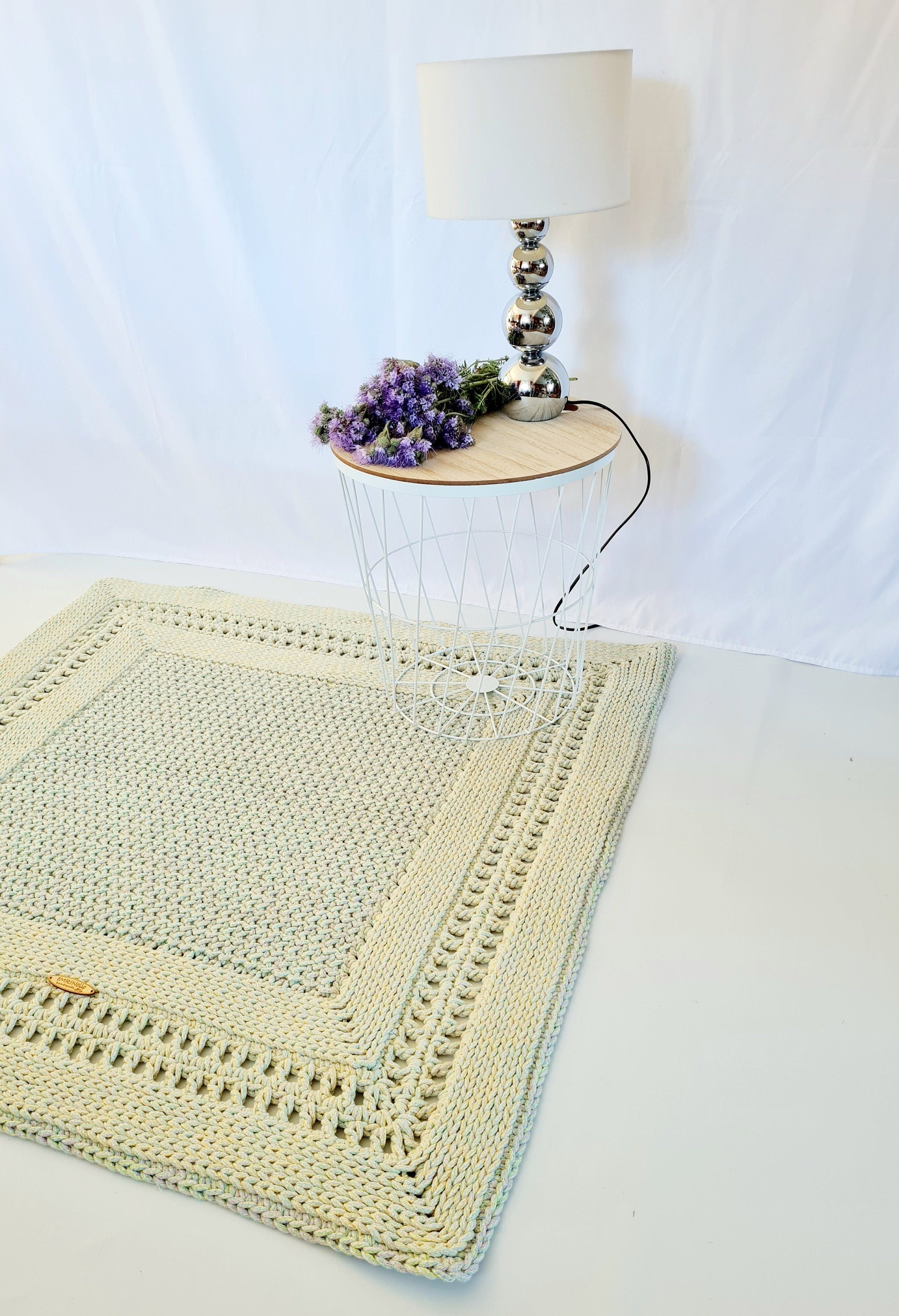 Teppich Babyzimmer eckig, Baumwollteppich, im skandinavischem Stil, vintage Teppich handgefertigt, Flurläufer, Kinderzimmer Deko