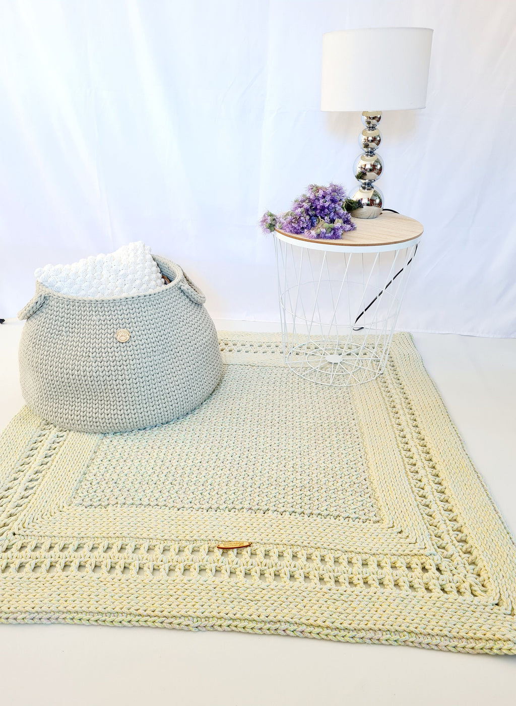 Teppich Babyzimmer eckig, Baumwollteppich, im skandinavischem Stil, vintage Teppich handgefertigt, Flurläufer, Kinderzimmer Deko