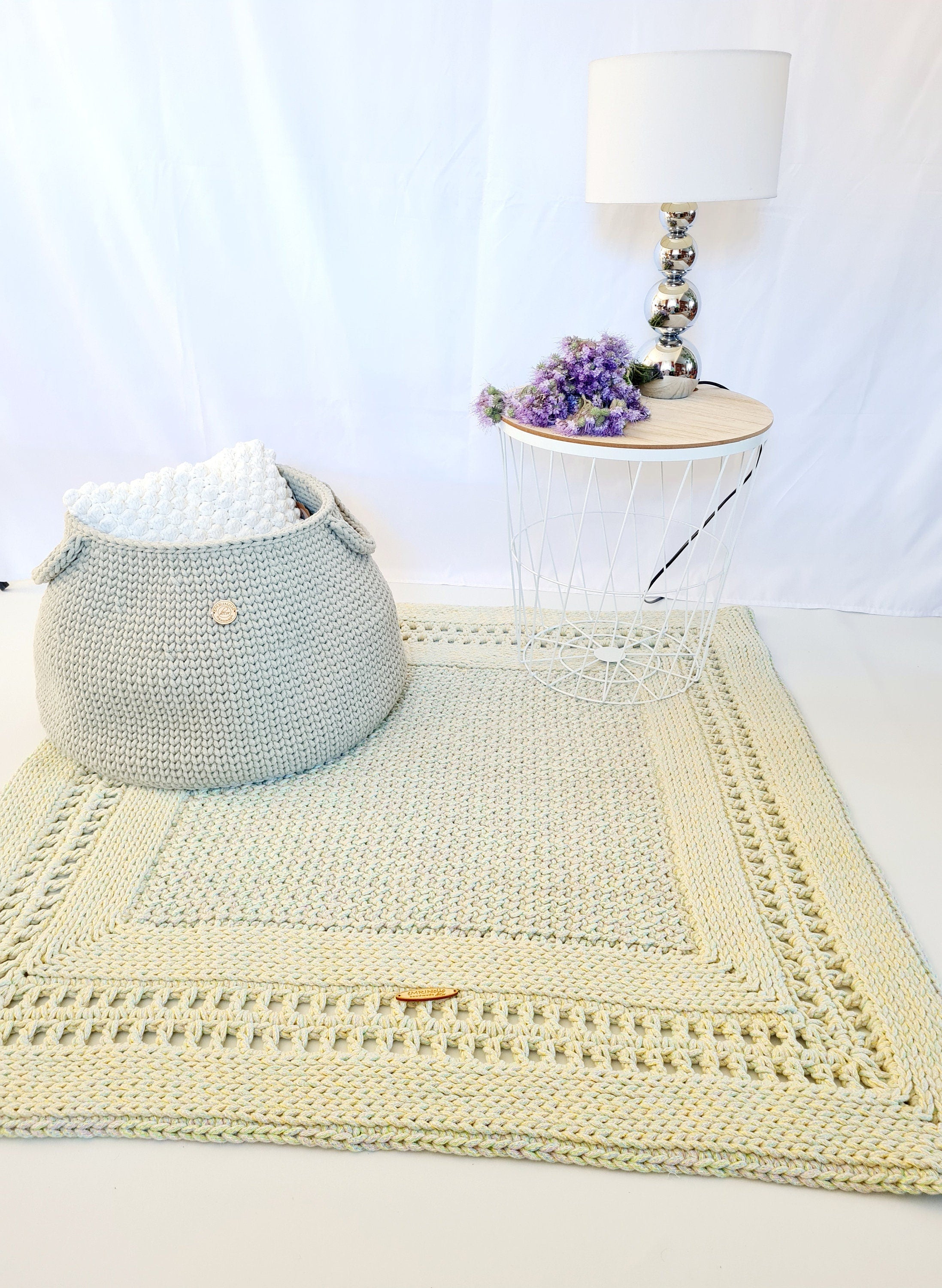 Teppich Babyzimmer eckig, Baumwollteppich, im skandinavischem Stil, vintage Teppich handgefertigt, Flurläufer, Kinderzimmer Deko