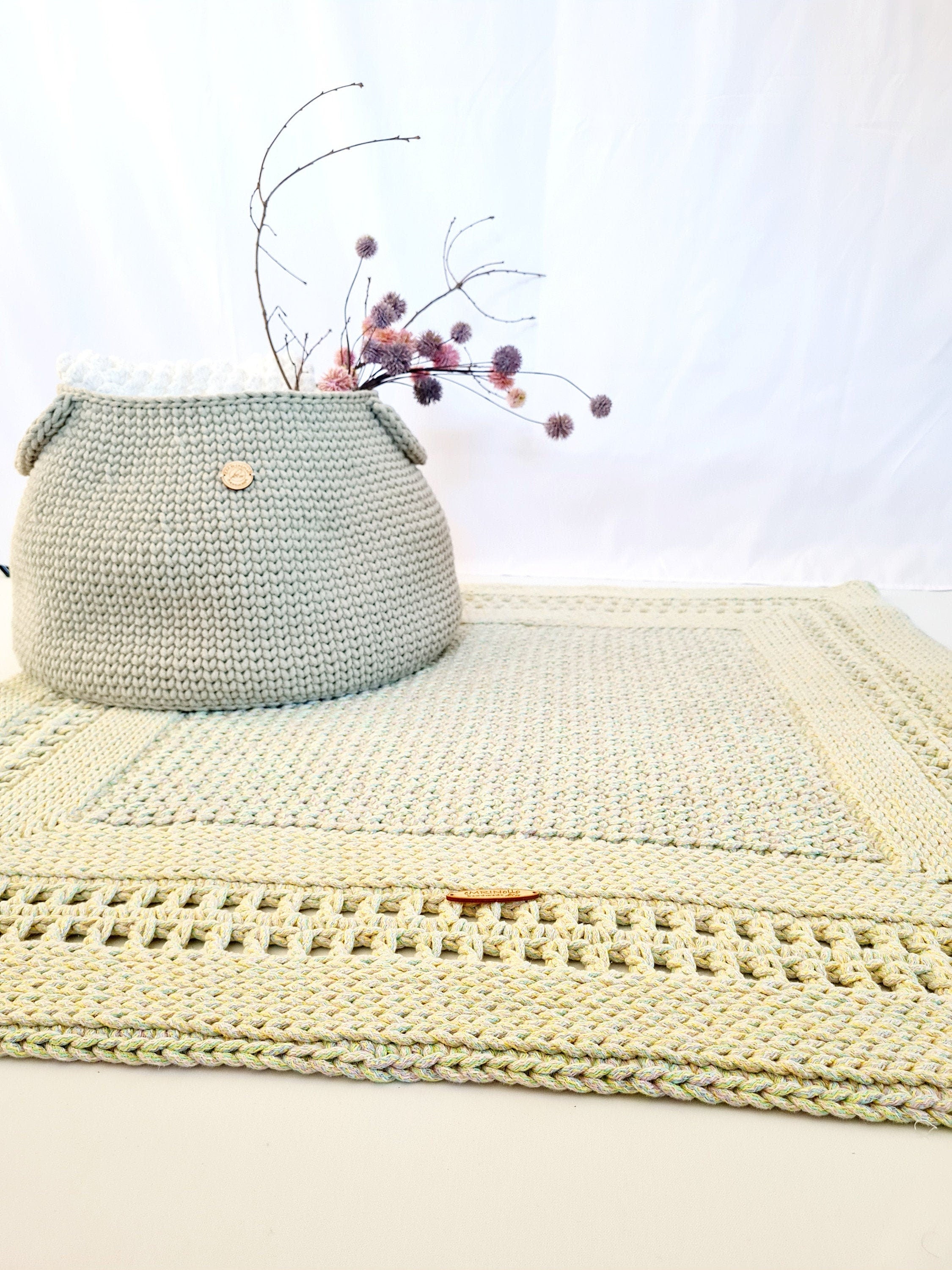 Teppich Babyzimmer eckig, Baumwollteppich, im skandinavischem Stil, vintage Teppich handgefertigt, Flurläufer, Kinderzimmer Deko