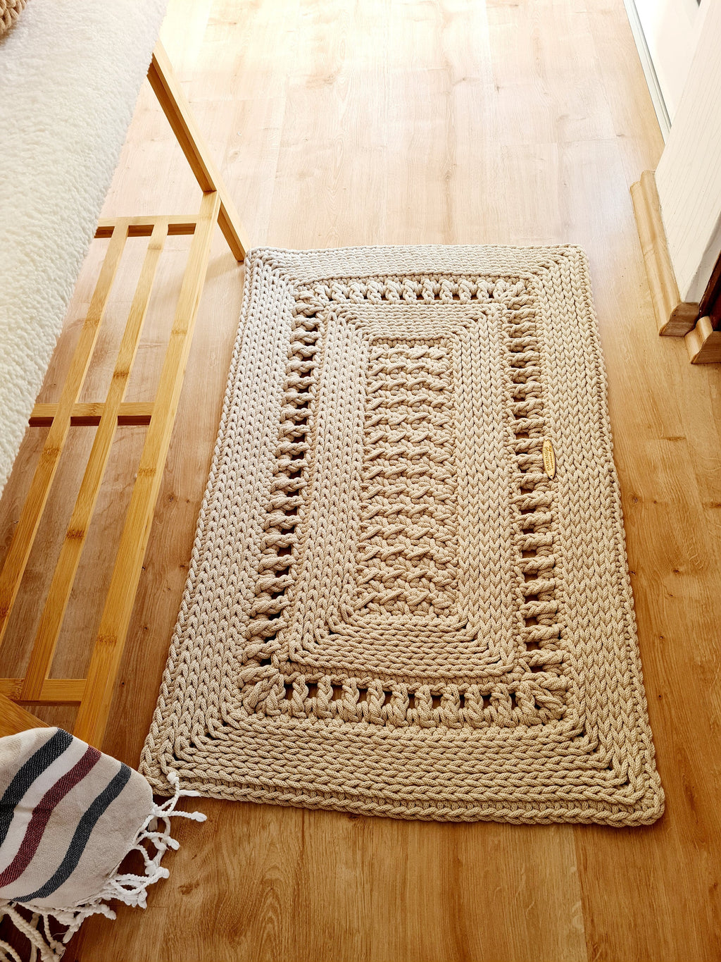 Teppichläufer Wohnzimmer eckig, Vorleger, im skandinavischem Stil, vintage Teppich handgefertigt, Flurläufer, Kinderzimmer Deko