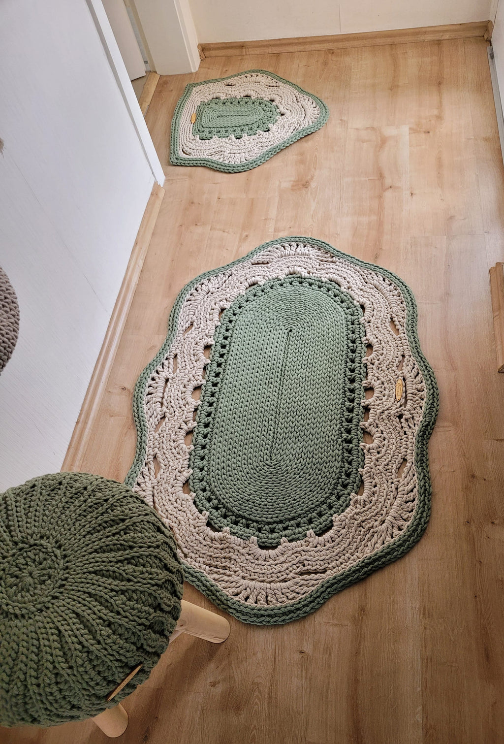 Teppich oval Wohnzimmer, Kinderzimmer Deko, Baumwollteppich, im skandinavischem Stil, vintage Teppich handgefertigt und nachhaltig