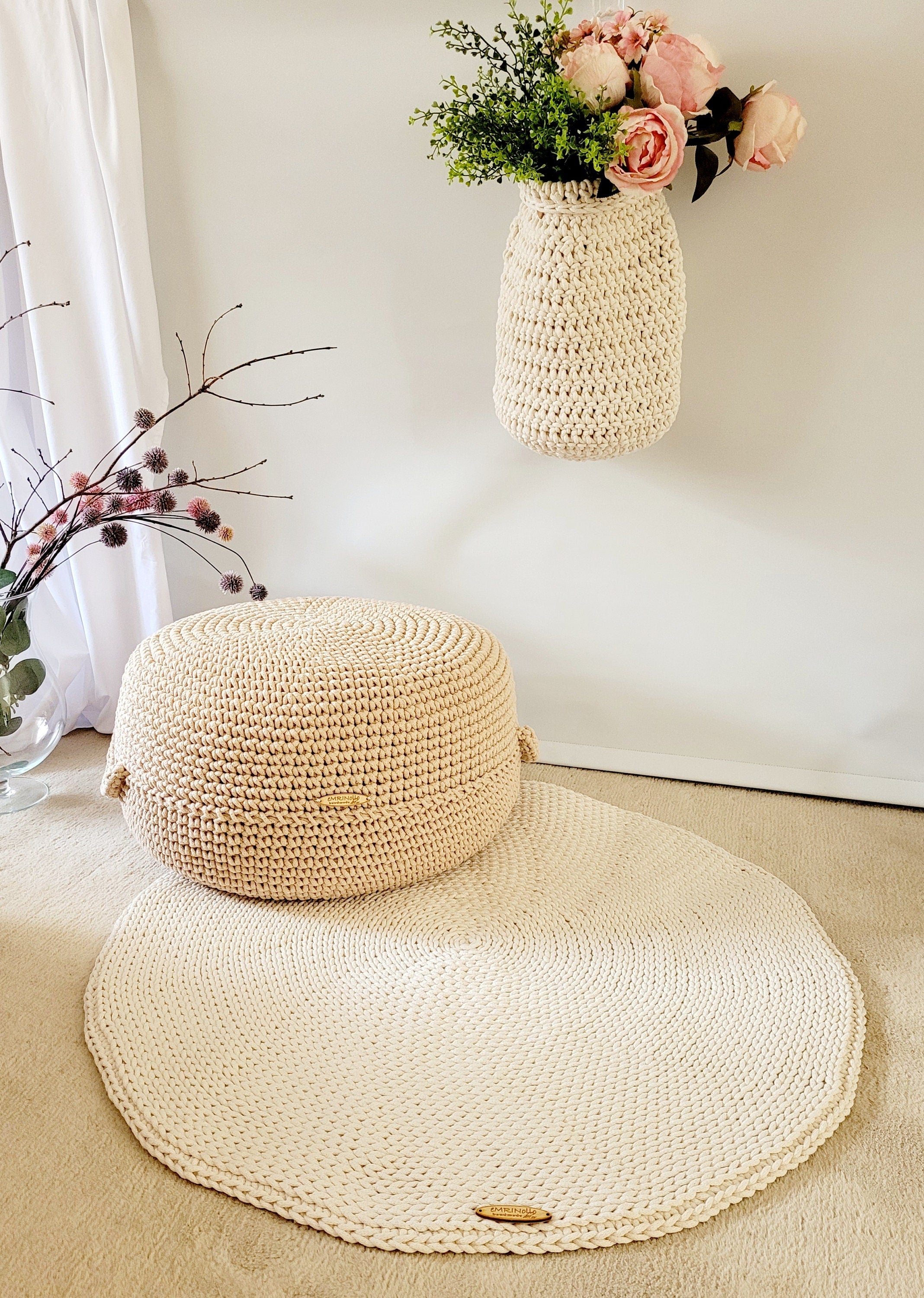 Pouf Ottoman gehäkelt, Babyzimmer deko, Bodenkissen, Sitzkissen, Skandinavisches Kinderzimmer Dekor, Häkelhocker Kinderzimmer, Sitzhocker