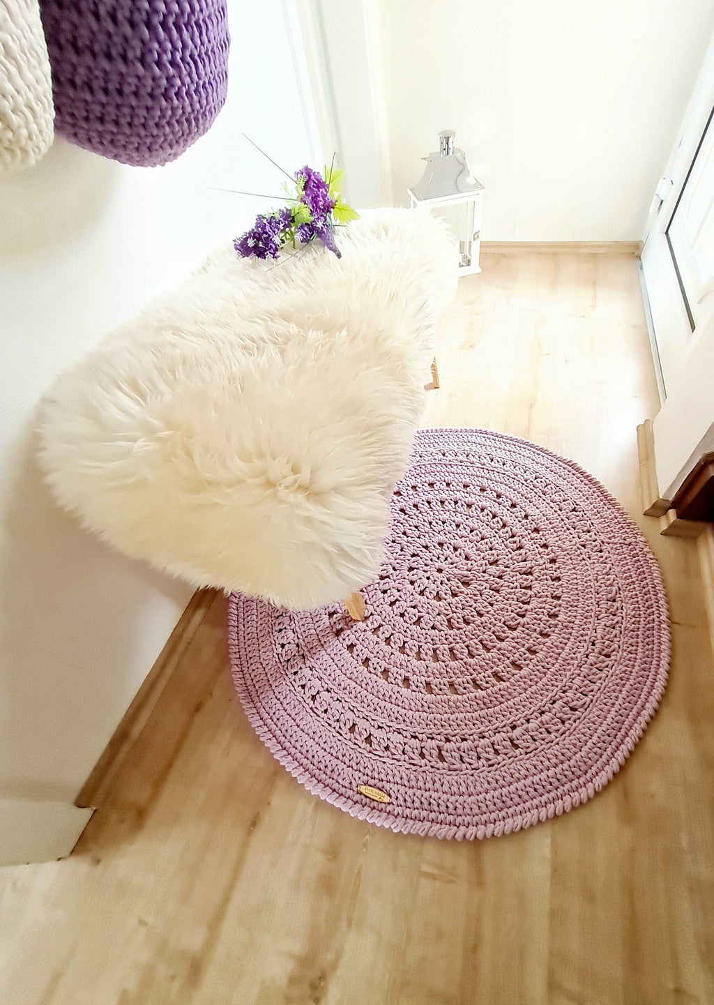 Teppich rund gehäkelt, Kinderzimmer Deko, Baumwollteppich, im skandinavischem Stil, Babyzimmer deko, handgefertigt, nachhaltig
