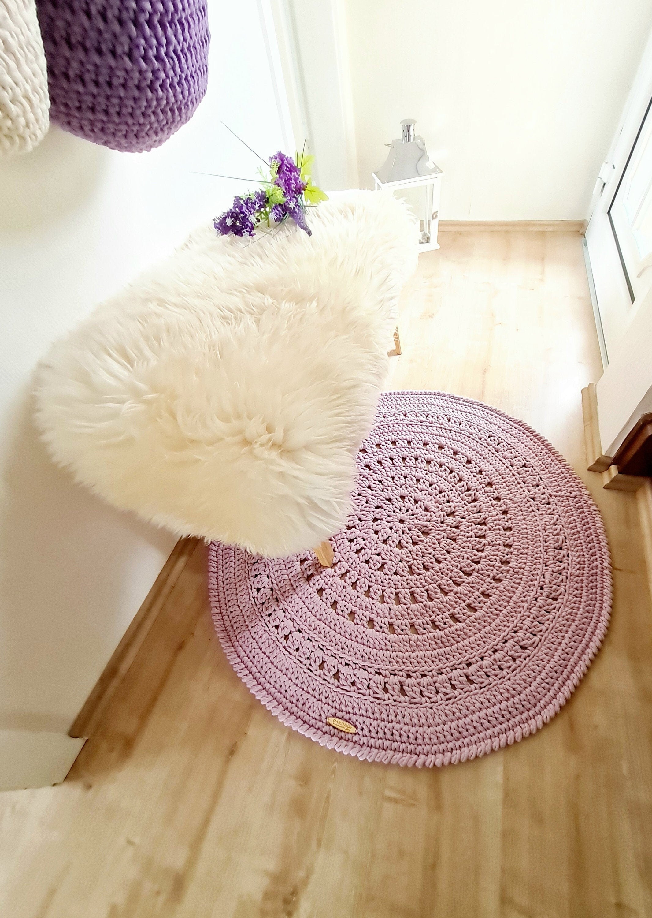 Teppich rund gehäkelt, Kinderzimmer Deko, Baumwollteppich, im skandinavischem Stil, Babyzimmer deko, handgefertigt, nachhaltig