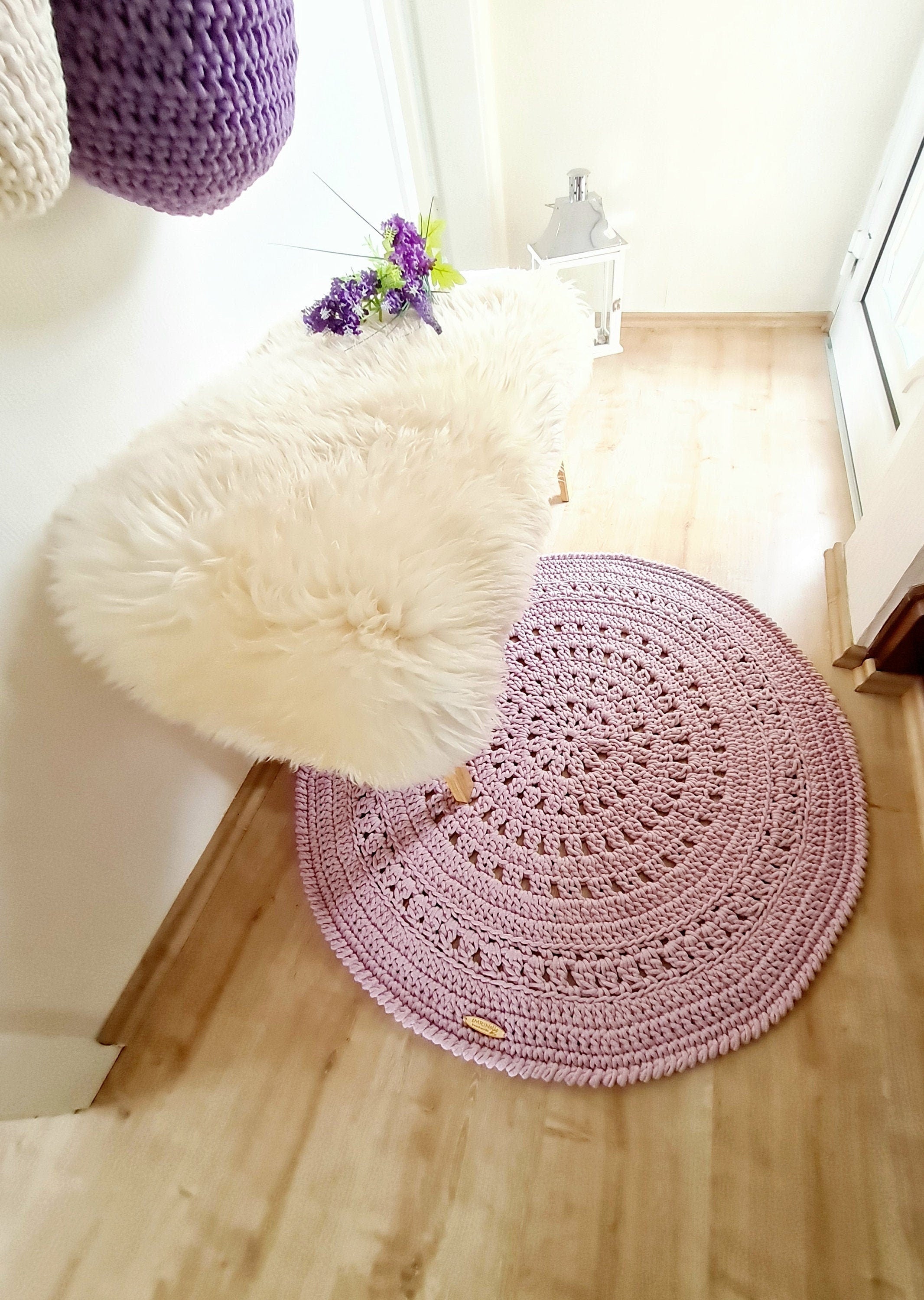 Teppich rund gehäkelt, Kinderzimmer Deko, Baumwollteppich, im skandinavischem Stil, Babyzimmer deko, handgefertigt, nachhaltig