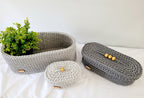 Kosmetikkorb gehäkelt oval, Aufbewahrungskorb mit Deckel, Dekoration Korb, Badausstattung, Geschenk Korb, Babyzimmer deko, Aufbewahrung Bad