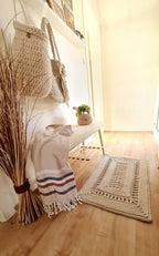 Teppichläufer Wohnzimmer eckig, Vorleger, im skandinavischem Stil, vintage Teppich handgefertigt, Flurläufer, Kinderzimmer Deko