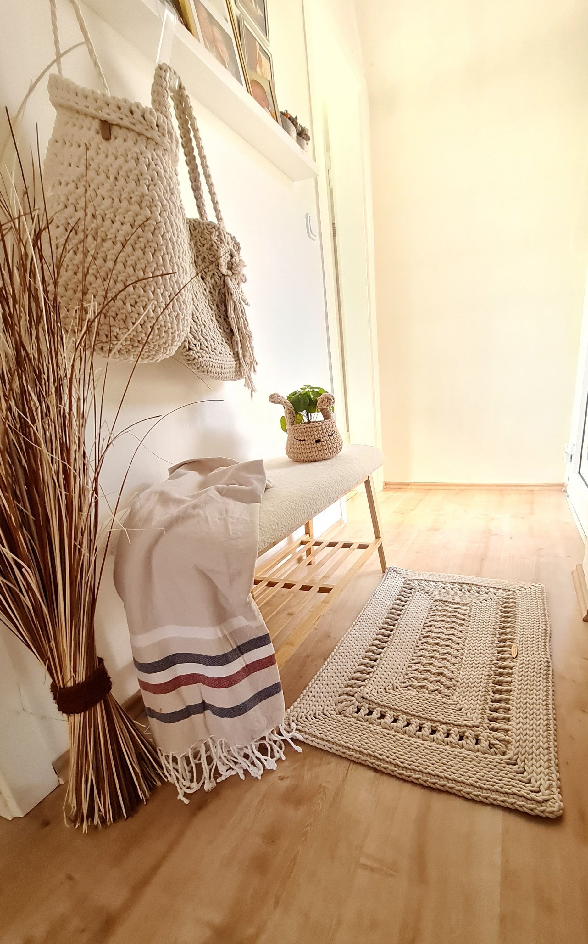 Teppichläufer Wohnzimmer eckig, Vorleger, im skandinavischem Stil, vintage Teppich handgefertigt, Flurläufer, Kinderzimmer Deko
