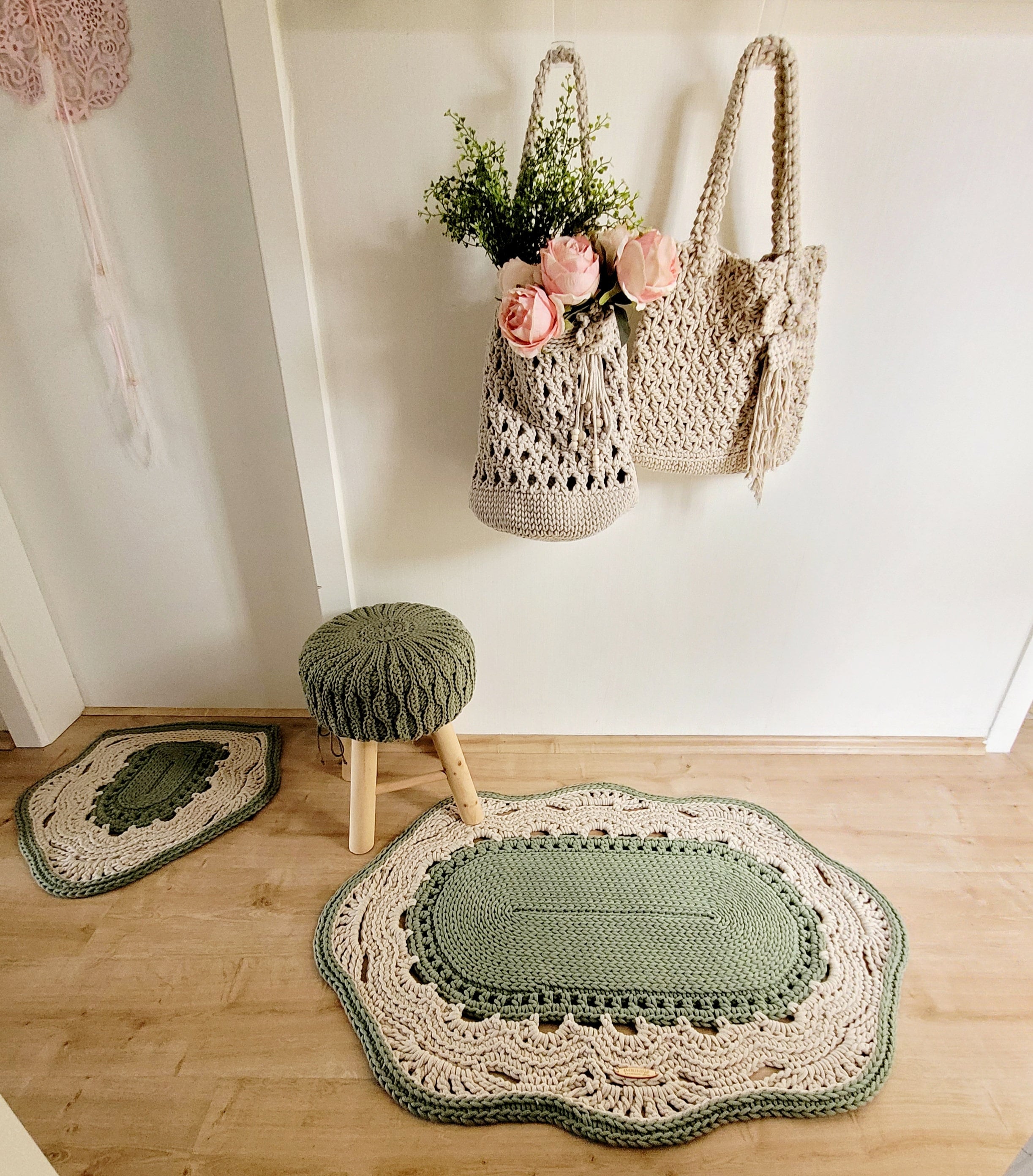 Teppich oval Wohnzimmer, Kinderzimmer Deko, Baumwollteppich, im skandinavischem Stil, vintage Teppich handgefertigt und nachhaltig