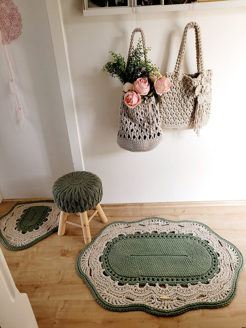 Teppich oval Wohnzimmer, Kinderzimmer Deko, Baumwollteppich, im skandinavischem Stil, vintage Teppich handgefertigt und nachhaltig