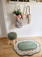 Teppich oval Wohnzimmer, Kinderzimmer Deko, Baumwollteppich, im skandinavischem Stil, vintage Teppich handgefertigt und nachhaltig