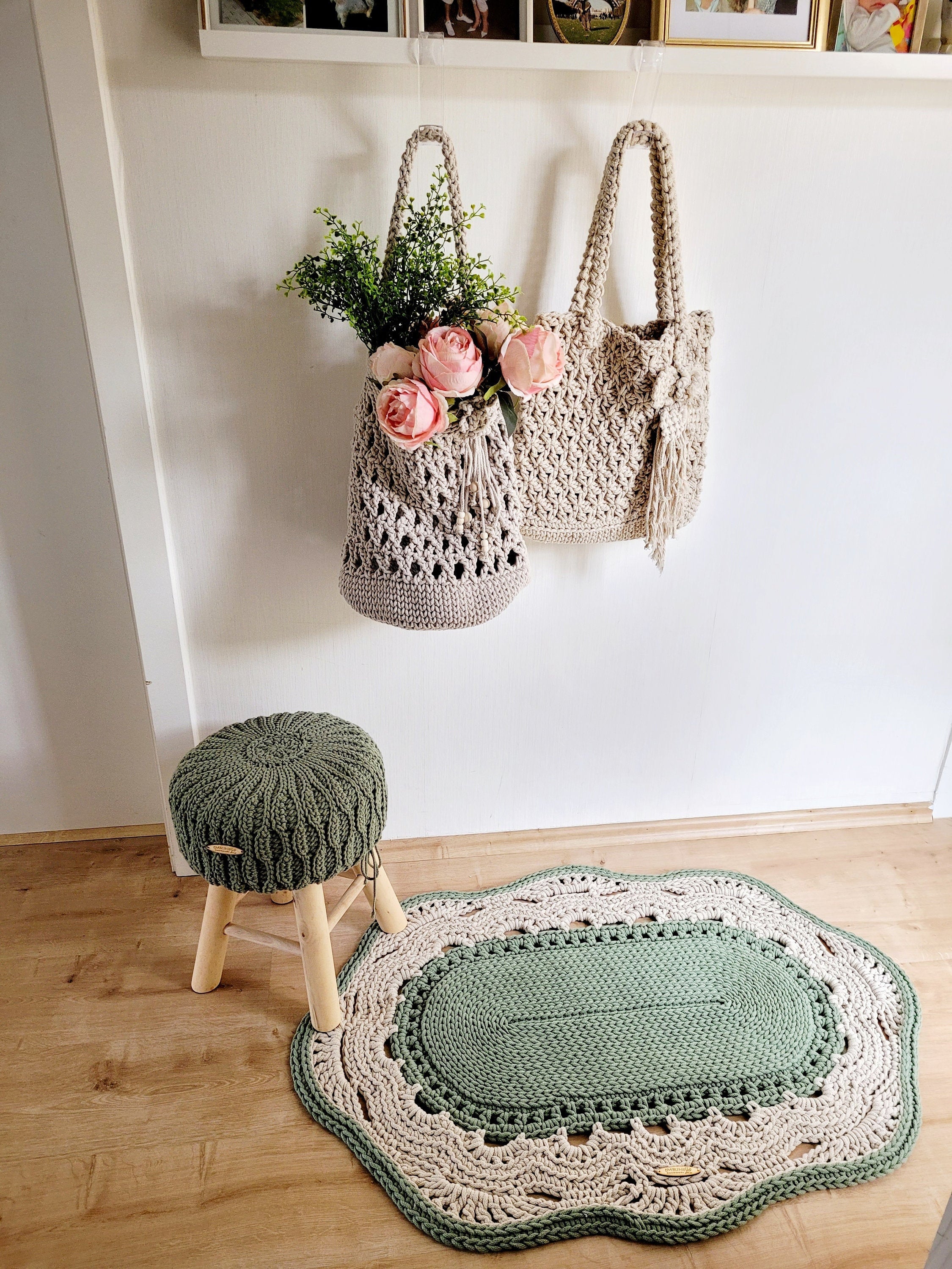Teppich oval Wohnzimmer, Kinderzimmer Deko, Baumwollteppich, im skandinavischem Stil, vintage Teppich handgefertigt und nachhaltig