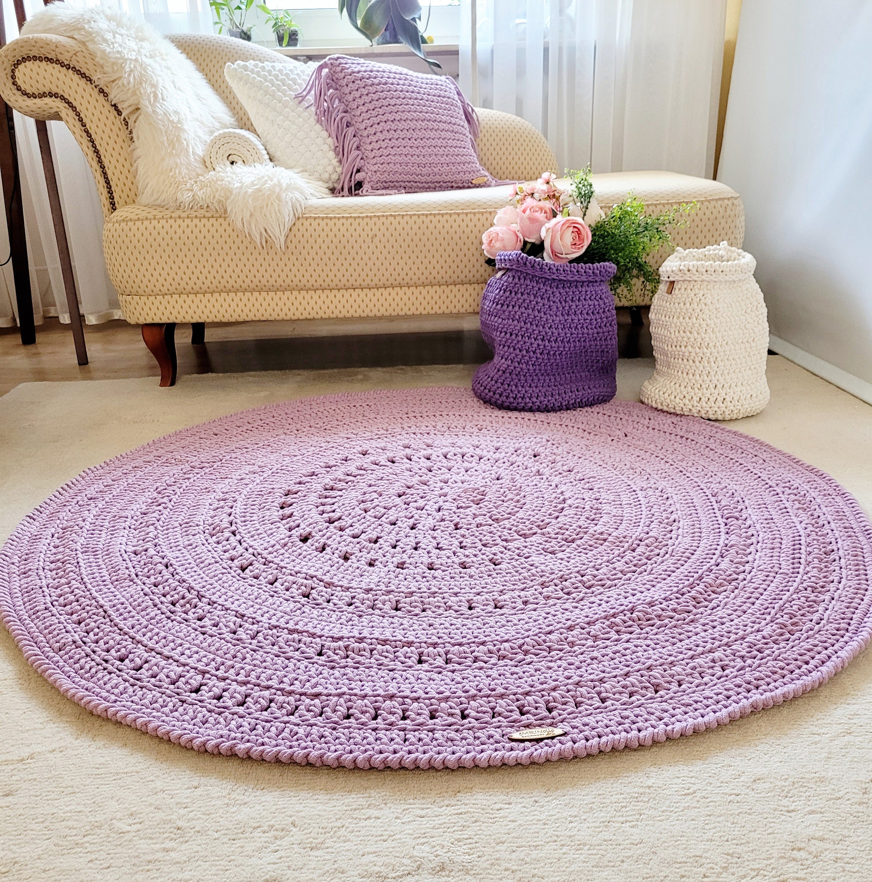 Teppich rund gehäkelt, Kinderzimmer Deko, Baumwollteppich, im skandinavischem Stil, Babyzimmer deko, handgefertigt, nachhaltig