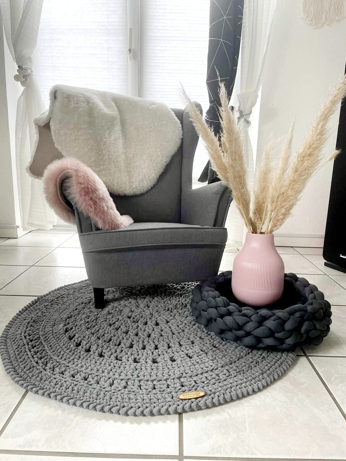 Teppich rund gehäkelt, Kinderzimmer Deko, Baumwollteppich, im skandinavischem Stil, Babyzimmer deko, handgefertigt, nachhaltig