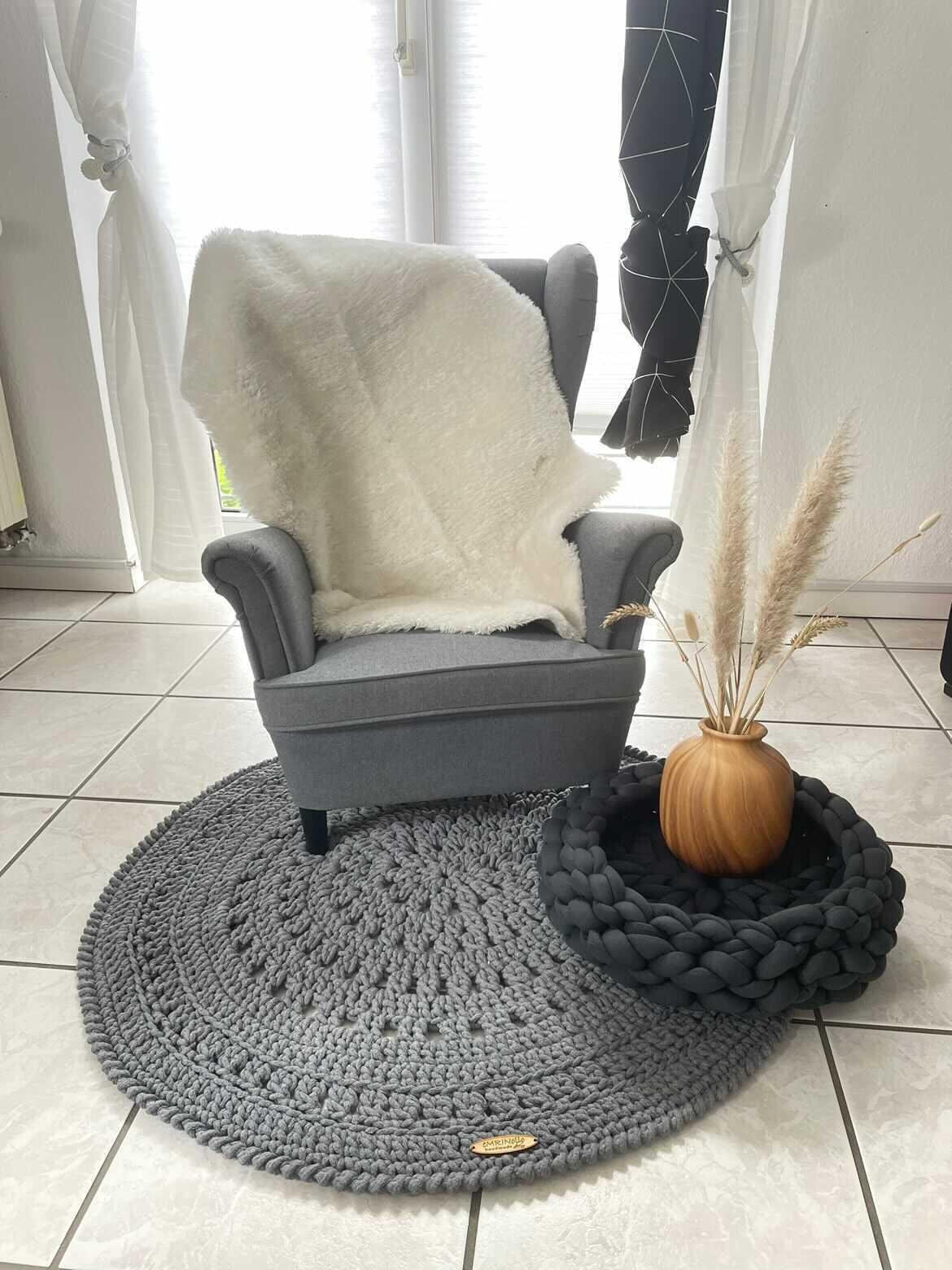 Teppich rund gehäkelt, Kinderzimmer Deko, Baumwollteppich, im skandinavischem Stil, Babyzimmer deko, handgefertigt, nachhaltig
