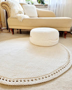 Teppich rund Badezimmer, Baumwollteppich beige, Teppich Babyzimmer, Mandala Teppich, skandinavisches Dekor, gehäkelter Teppich modern, Wohn
