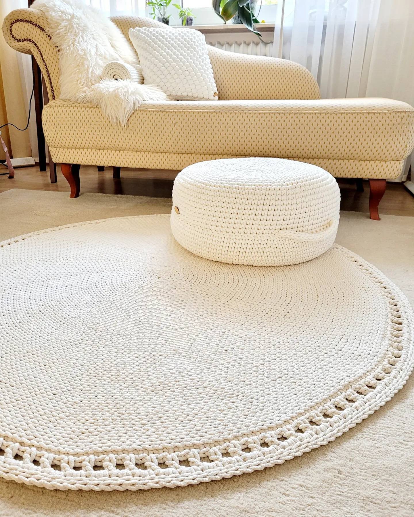 Teppich rund Badezimmer, Baumwollteppich beige, Teppich Babyzimmer, Mandala Teppich, skandinavisches Dekor, gehäkelter Teppich modern, Wohn