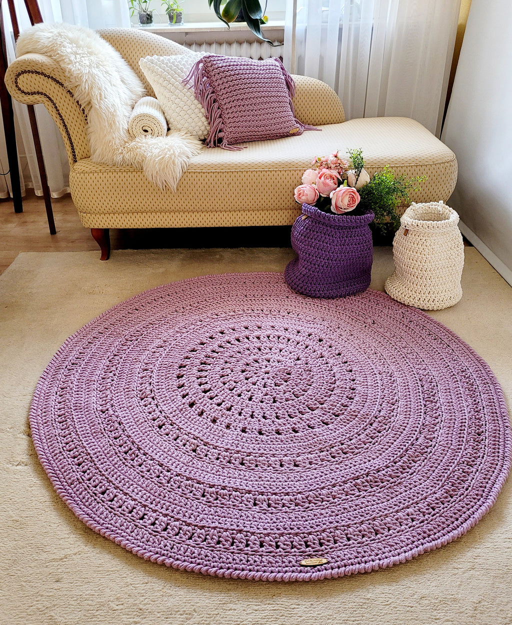 Teppich rund gehäkelt, Kinderzimmer Deko, Baumwollteppich, im skandinavischem Stil, Babyzimmer deko, handgefertigt, nachhaltig