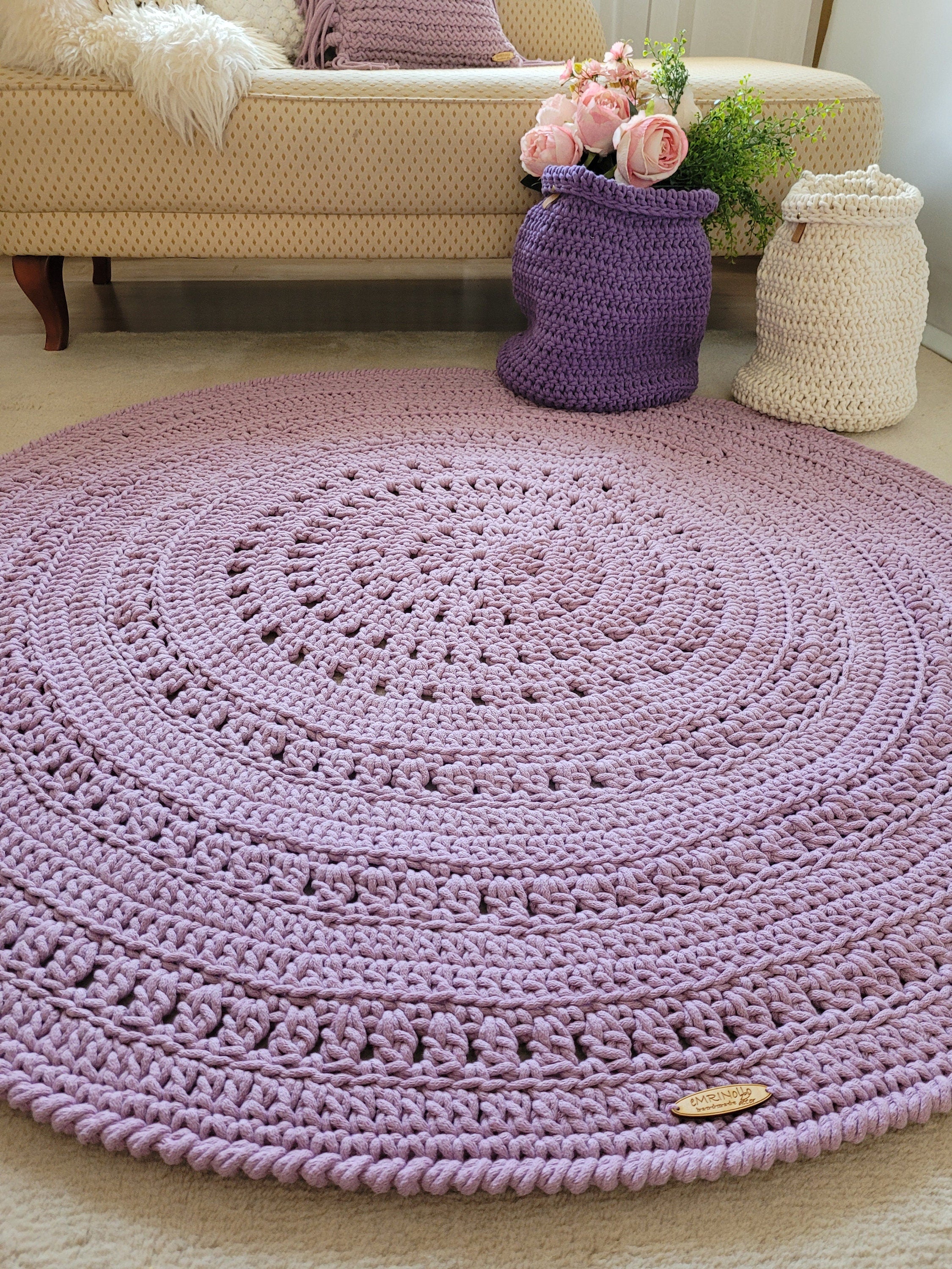 Teppich rund gehäkelt, Kinderzimmer Deko, Baumwollteppich, im skandinavischem Stil, Babyzimmer deko, handgefertigt, nachhaltig