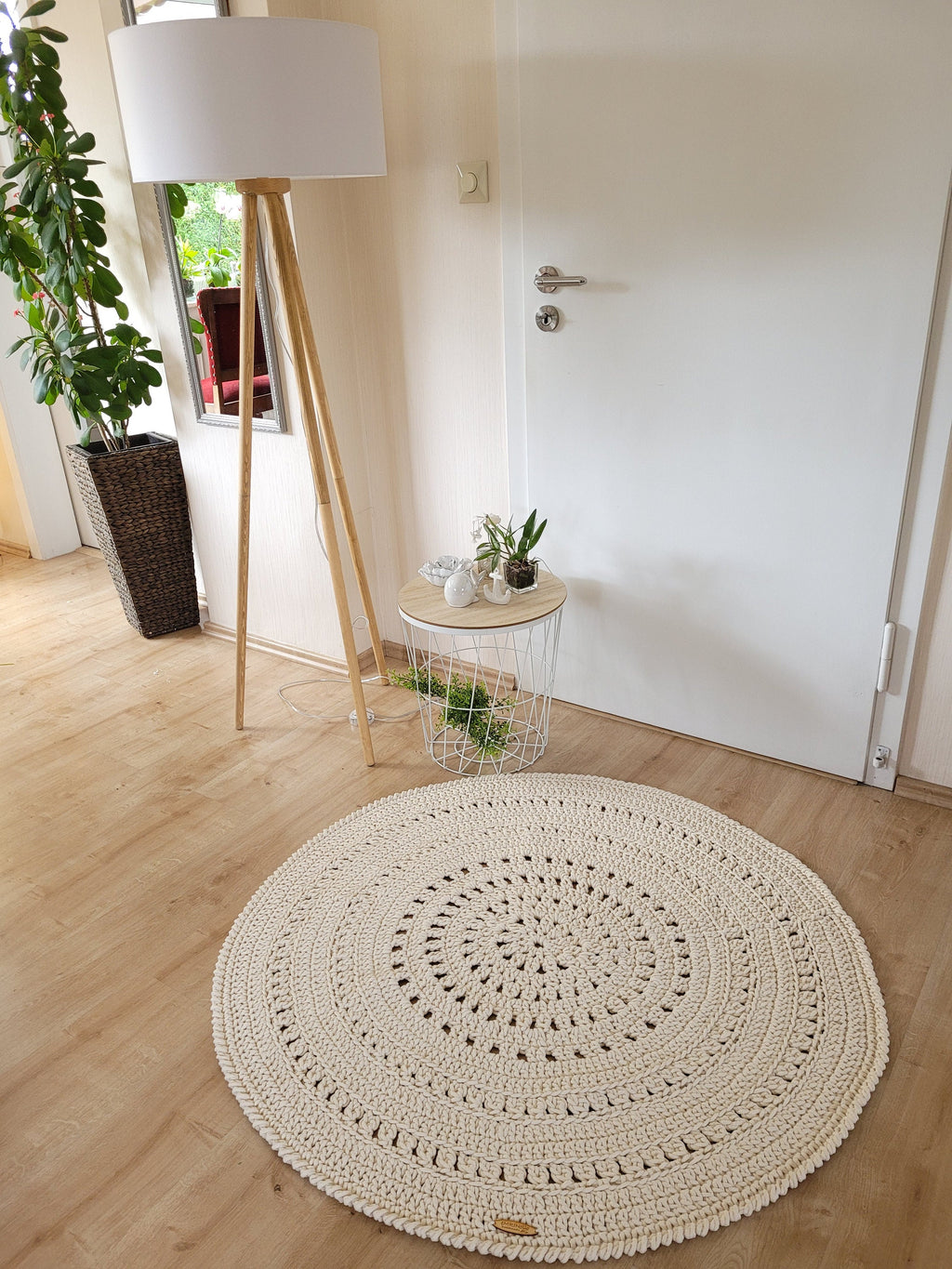 Teppich rund gehäkelt, Kinderzimmer Deko, Baumwollteppich, im skandinavischem Stil, Babyzimmer deko, handgefertigt, nachhaltig