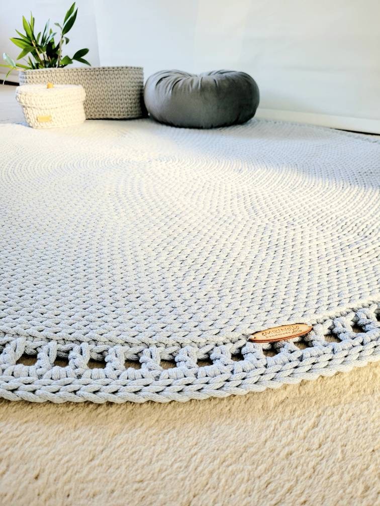 Teppich rund Wohnzimmer, Baumwollteppich beige, Teppich Babyzimmer, Mandala Teppich, skandinavisches Dekor, gehäkelter Teppich modern, Wohn