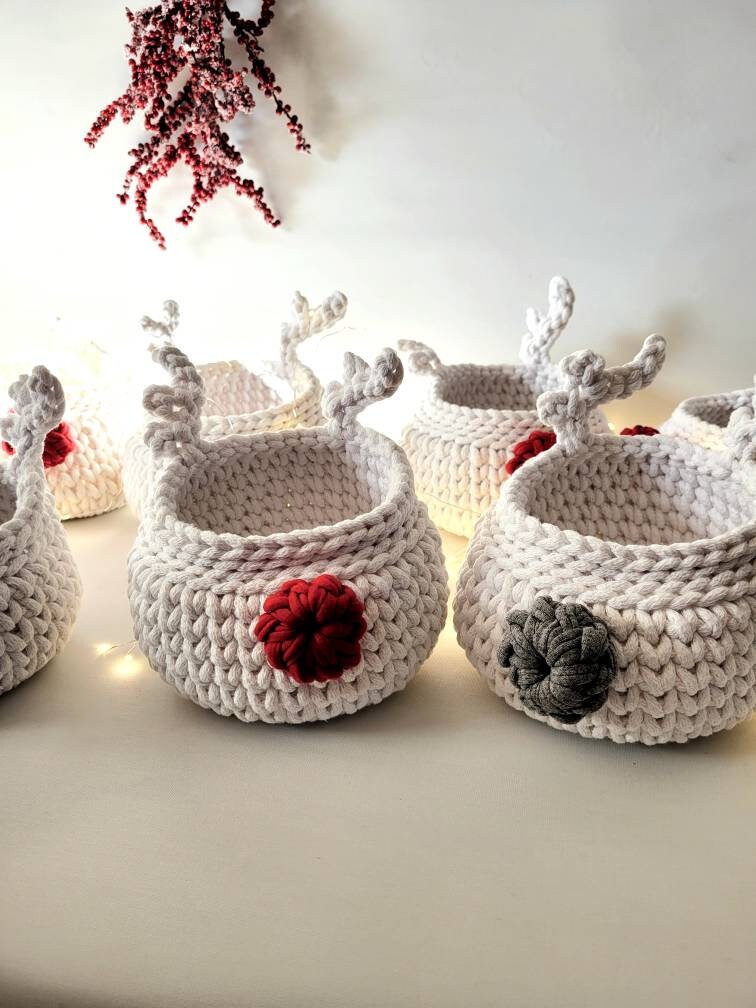 Gehäkelter Korb Rentier, Kinder Korb, Wohnzimmer Kinderzimmer Dekoration, Nikolausgeschenk, Weihnachtsgeschenk, Nordic Stile