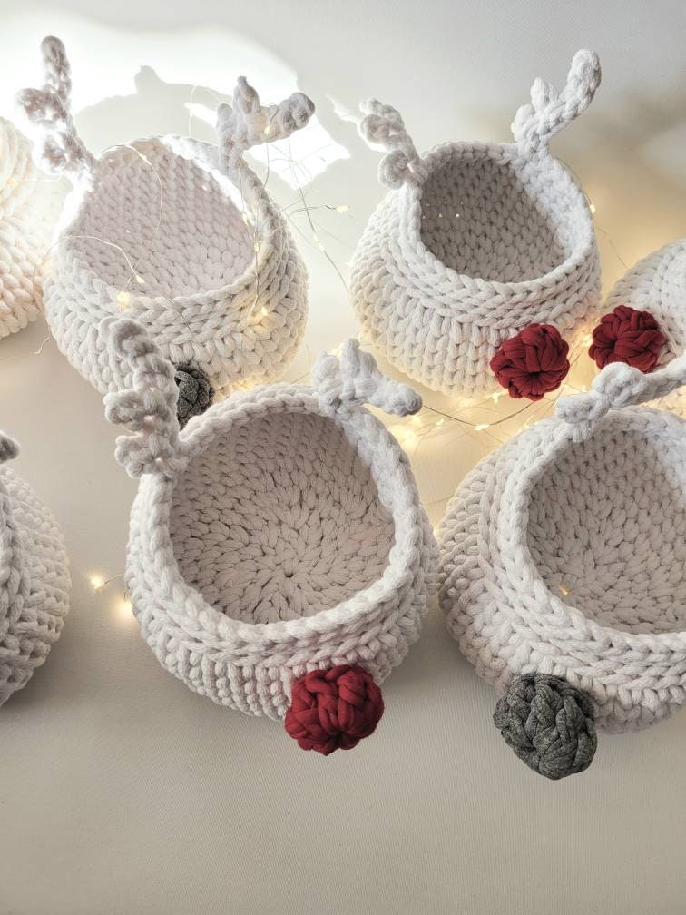 Gehäkelter Korb Rentier, Kinder Korb, Wohnzimmer Kinderzimmer Dekoration, Nikolausgeschenk, Weihnachtsgeschenk, Nordic Stile