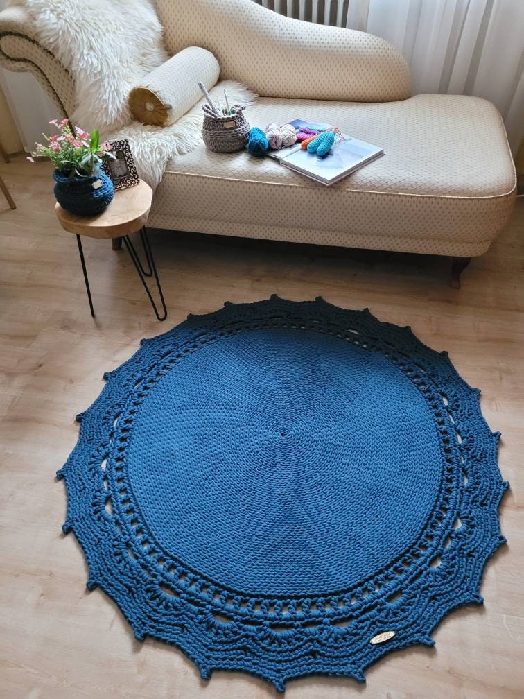 Runder Teppich, gehäkelter Teppich Kinderzimmer Dekor, gehäkelte Teppiche, im skandinavischen neutral Dekor, vintage, Teppich handgefertigt