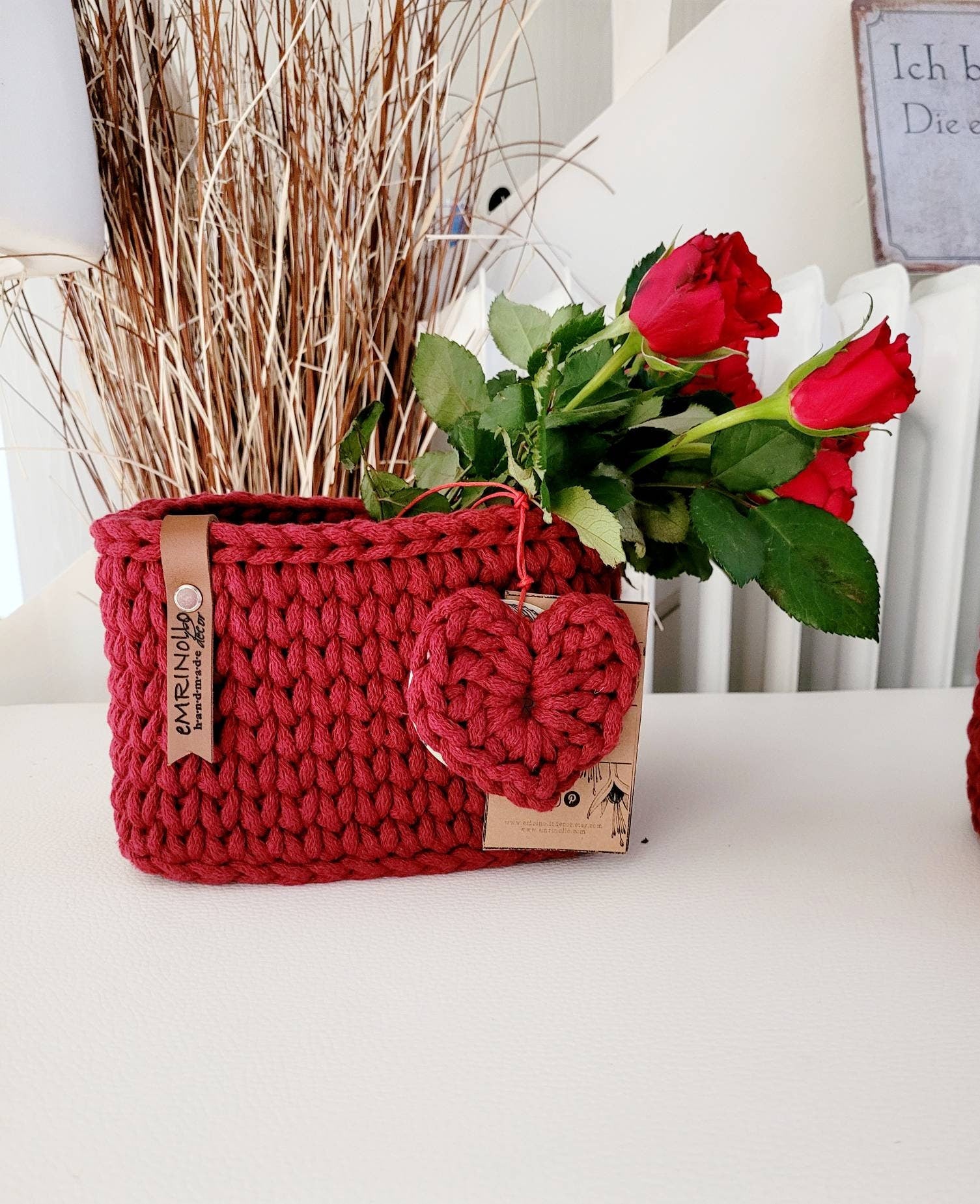 Korb gehäkelt eckig, romantisch, Geschenk Valentinstag, Korb Aufbewahrung, Weihnachtsgeschenk, Bad Aufbewahrung