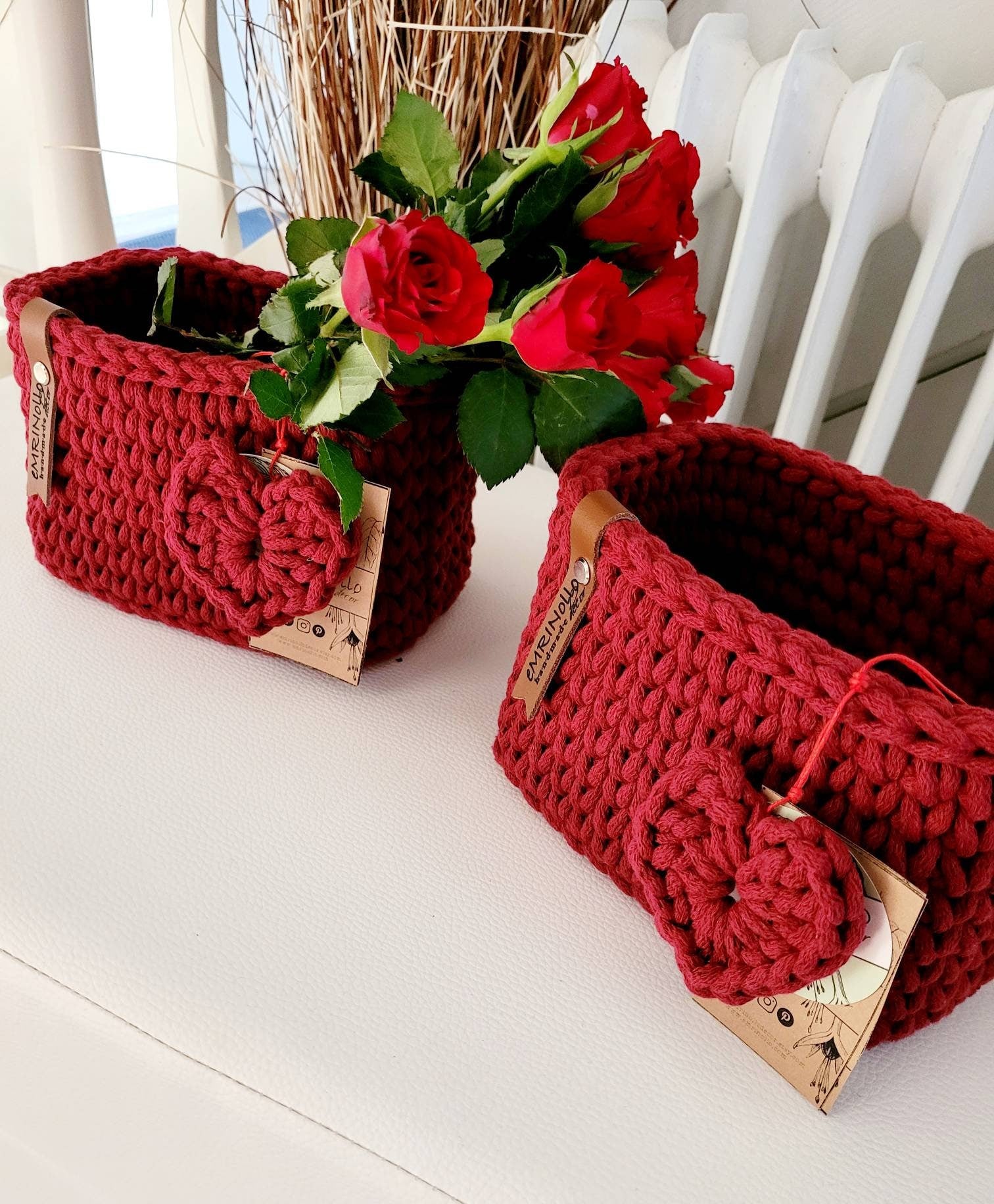 Korb gehäkelt eckig, romantisch, Geschenk Valentinstag, Korb Aufbewahrung, Weihnachtsgeschenk, Bad Aufbewahrung