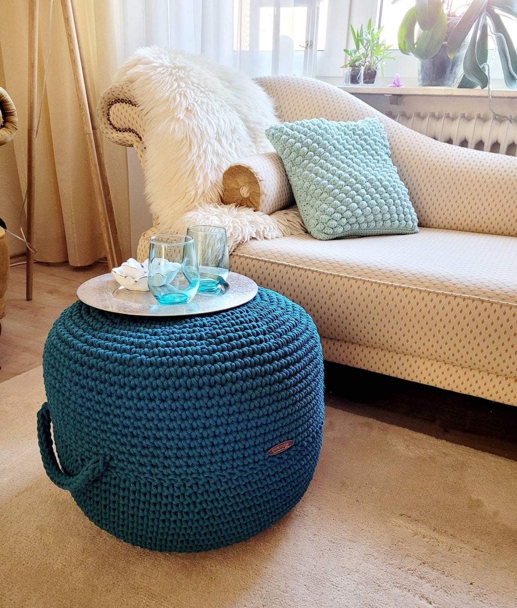 Pouf Footstool Sitzhocker Sitzkissen gehäkelt, Tischpouf, Wohnzimmer deko, Bodenkissen, Geschenkidee, Kinderzimmer Einrichtung