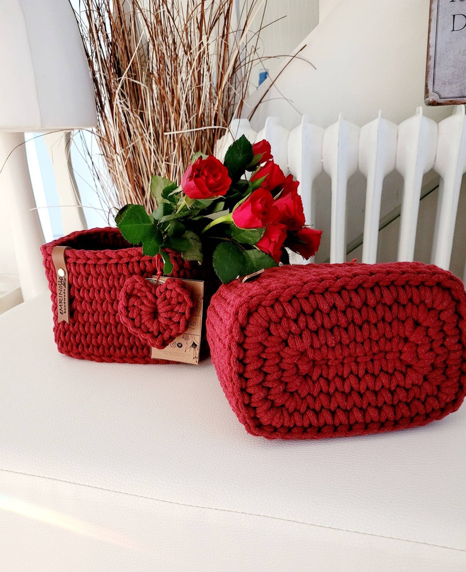 Korb gehäkelt eckig, romantisch, Geschenk Valentinstag, Korb Aufbewahrung, Weihnachtsgeschenk, Bad Aufbewahrung
