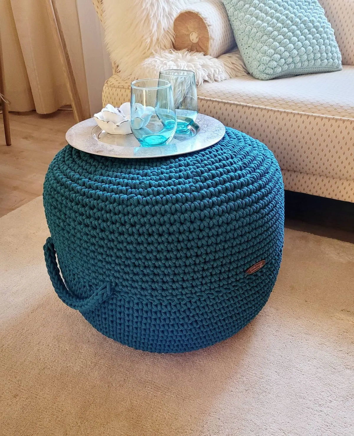 Pouf Footstool Sitzhocker Sitzkissen gehäkelt, Tischpouf, Wohnzimmer deko, Bodenkissen, Geschenkidee, Kinderzimmer Einrichtung