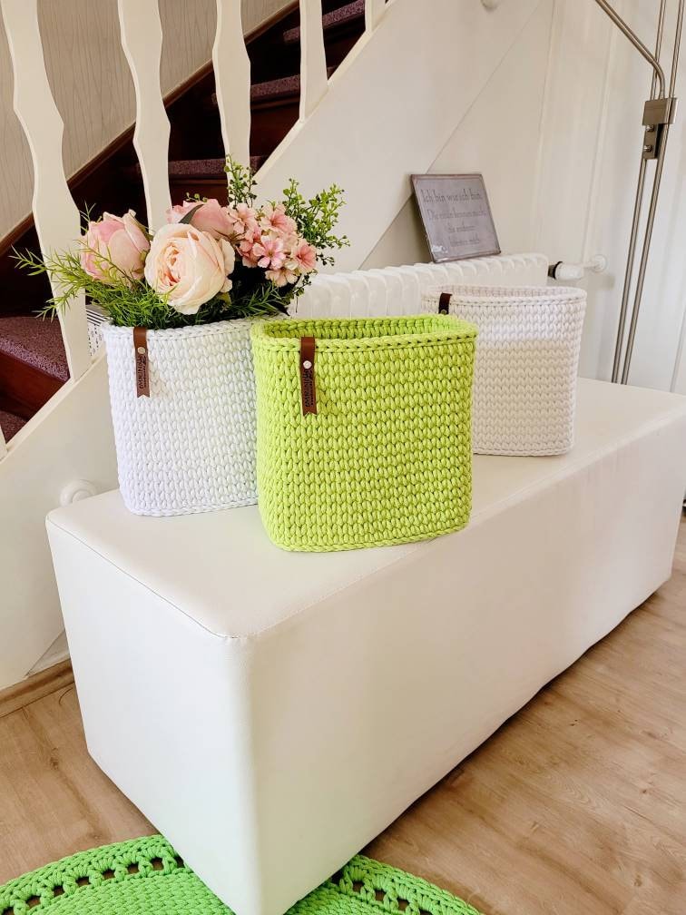 Korb gehäkelt eckig hoch, Untensilo, Kinderzimmer deko, Korb Aufbewahrung, Geschenkidee, Weihnachtsgeschenk, Bad Aufbewahrung