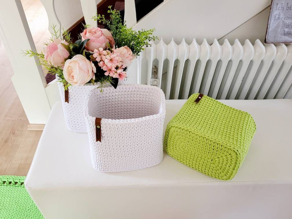 Korb gehäkelt eckig hoch, Untensilo, Kinderzimmer deko, Korb Aufbewahrung, Geschenkidee, Weihnachtsgeschenk, Bad Aufbewahrung