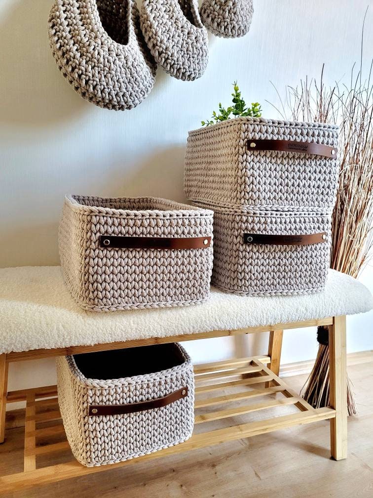 Korb gehäkelt eckig hoch, Untensilo, Kinderzimmer deko, Korb Aufbewahrung, Geschenkidee, Weihnachtsgeschenk, Bad Aufbewahrung