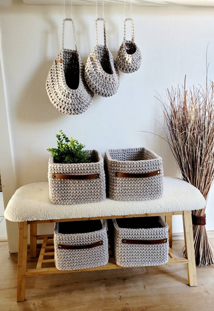 Korb gehäkelt eckig hoch, Untensilo, Kinderzimmer deko, Korb Aufbewahrung, Geschenkidee, Weihnachtsgeschenk, Bad Aufbewahrung