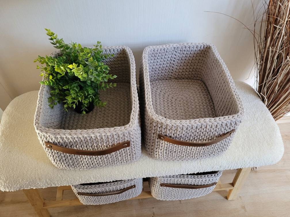 Korb gehäkelt eckig hoch, Untensilo, Kinderzimmer deko, Korb Aufbewahrung, Geschenkidee, Weihnachtsgeschenk, Bad Aufbewahrung
