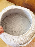 Zeitungskorb large, newspaper basket gehäkelt, Korbschale, Aufbewahrungskorb, beige Spielzeug Korb, Scandi, skandinavisches japandi Style