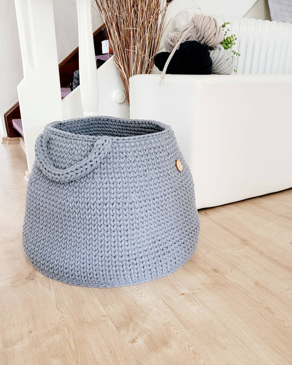 Großer Aufbewahrungskorb gehäkelt, XXL Spielzeugkorb, Kinderzimmer Aufbewahrung, großer Wäschekorb, skandinavisches Dekor, hygge Style