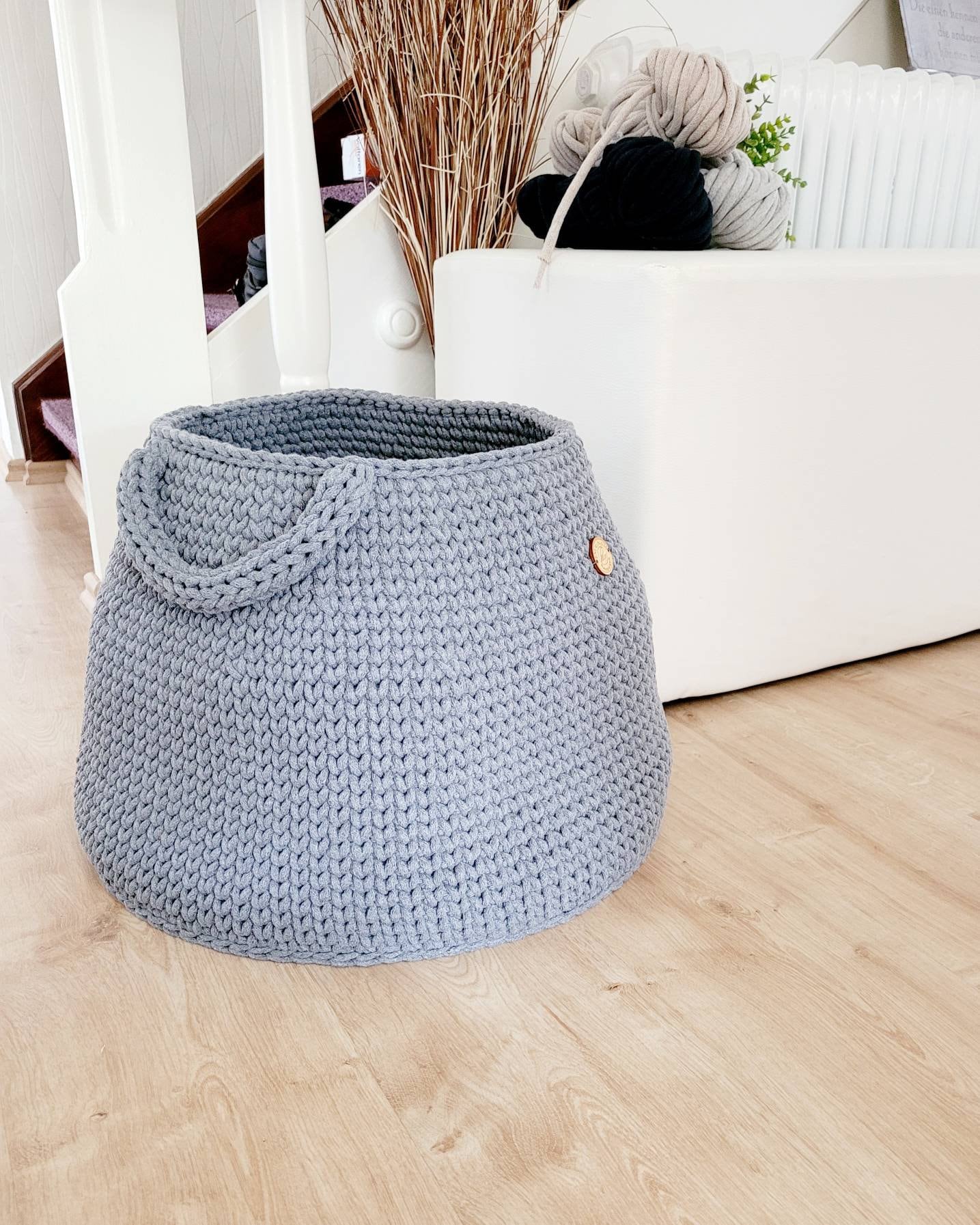 Großer Aufbewahrungskorb gehäkelt, XXL Spielzeugkorb, Kinderzimmer Aufbewahrung, großer Wäschekorb, skandinavisches Dekor, hygge Style