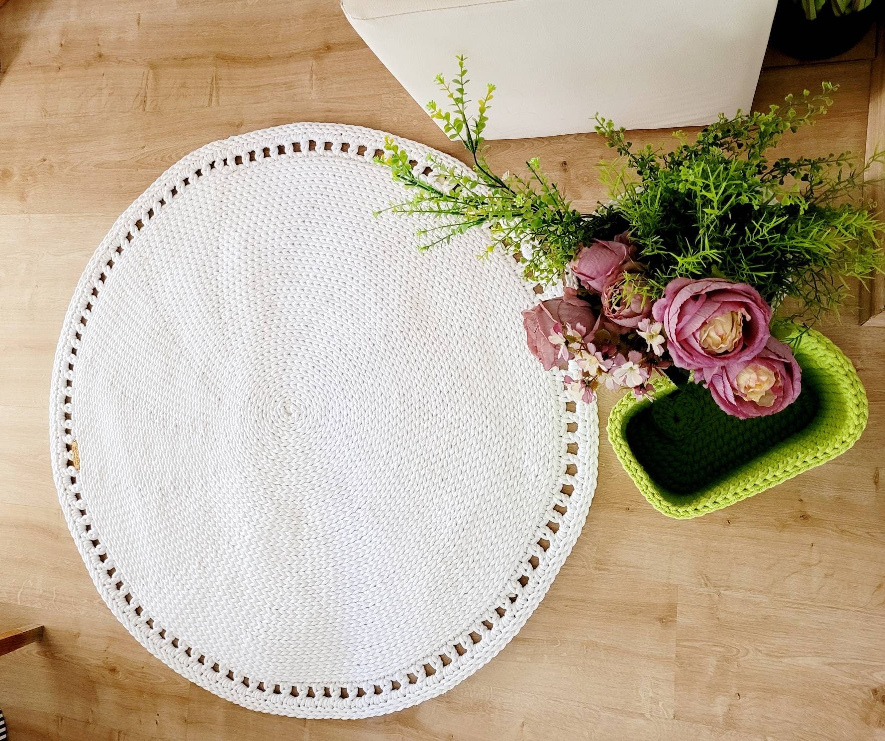 Teppich rund Babyzimmer, Baumwollteppich grün, Teppich Kinderzimmer, Mandala Teppich, skandinavisches Dekor, gehäkelter Teppich modern, Wohn