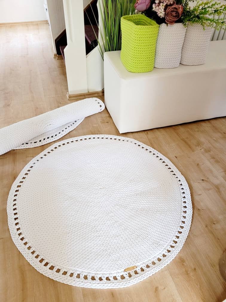 Teppich rund Babyzimmer, Baumwollteppich grün, Teppich Kinderzimmer, Mandala Teppich, skandinavisches Dekor, gehäkelter Teppich modern, Wohn