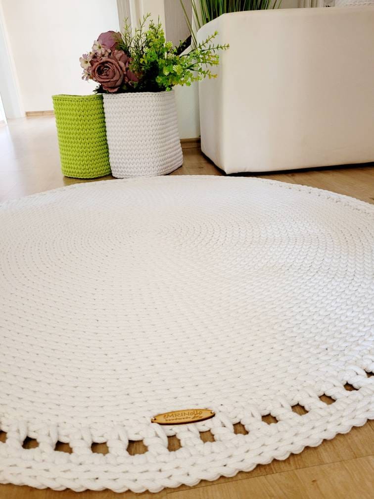 Teppich rund Babyzimmer, Baumwollteppich grün, Teppich Kinderzimmer, Mandala Teppich, skandinavisches Dekor, gehäkelter Teppich modern, Wohn