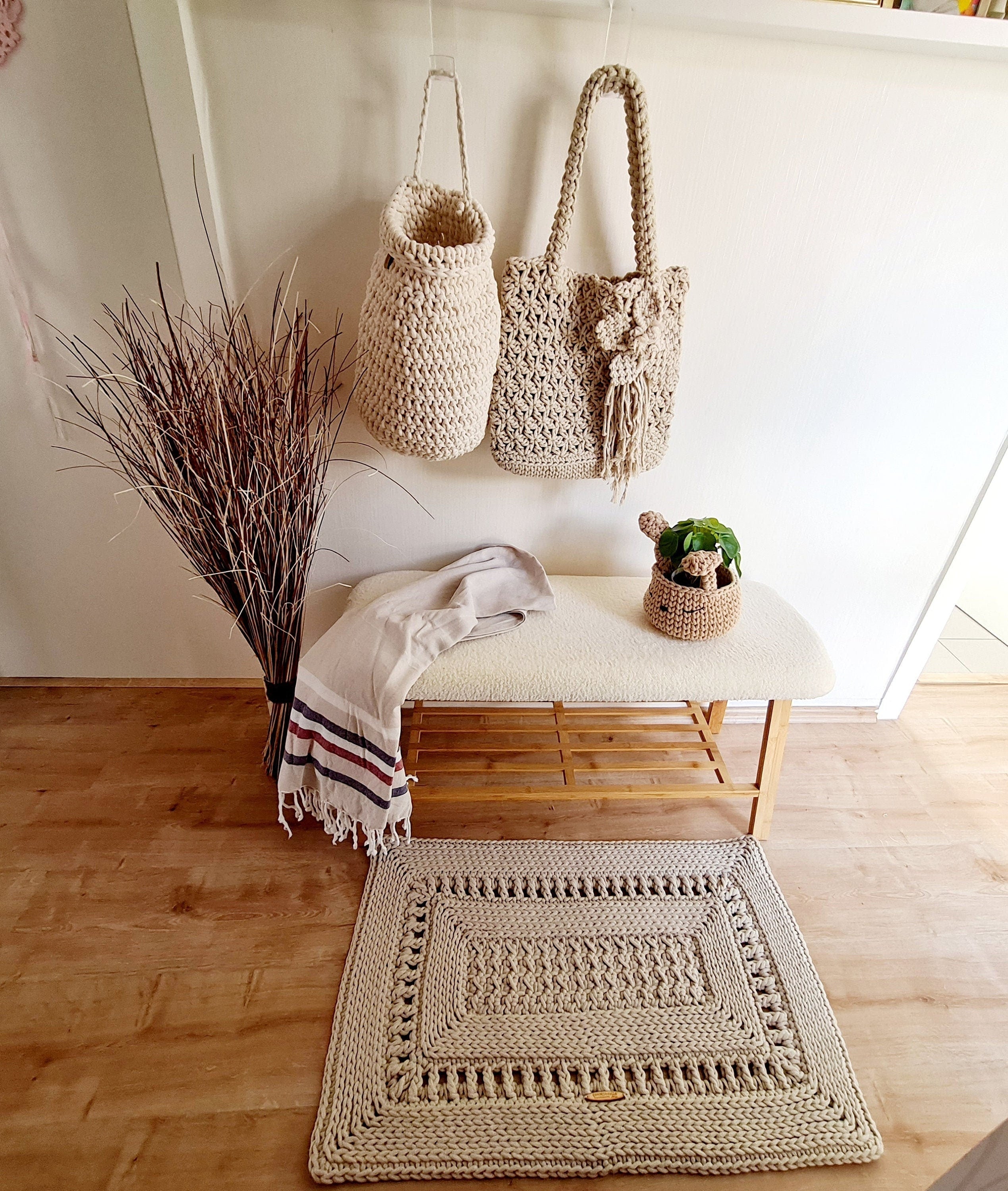 Teppichläufer Wohnzimmer eckig, Vorleger, im skandinavischem Stil, vintage Teppich handgefertigt, Flurläufer, Kinderzimmer Deko